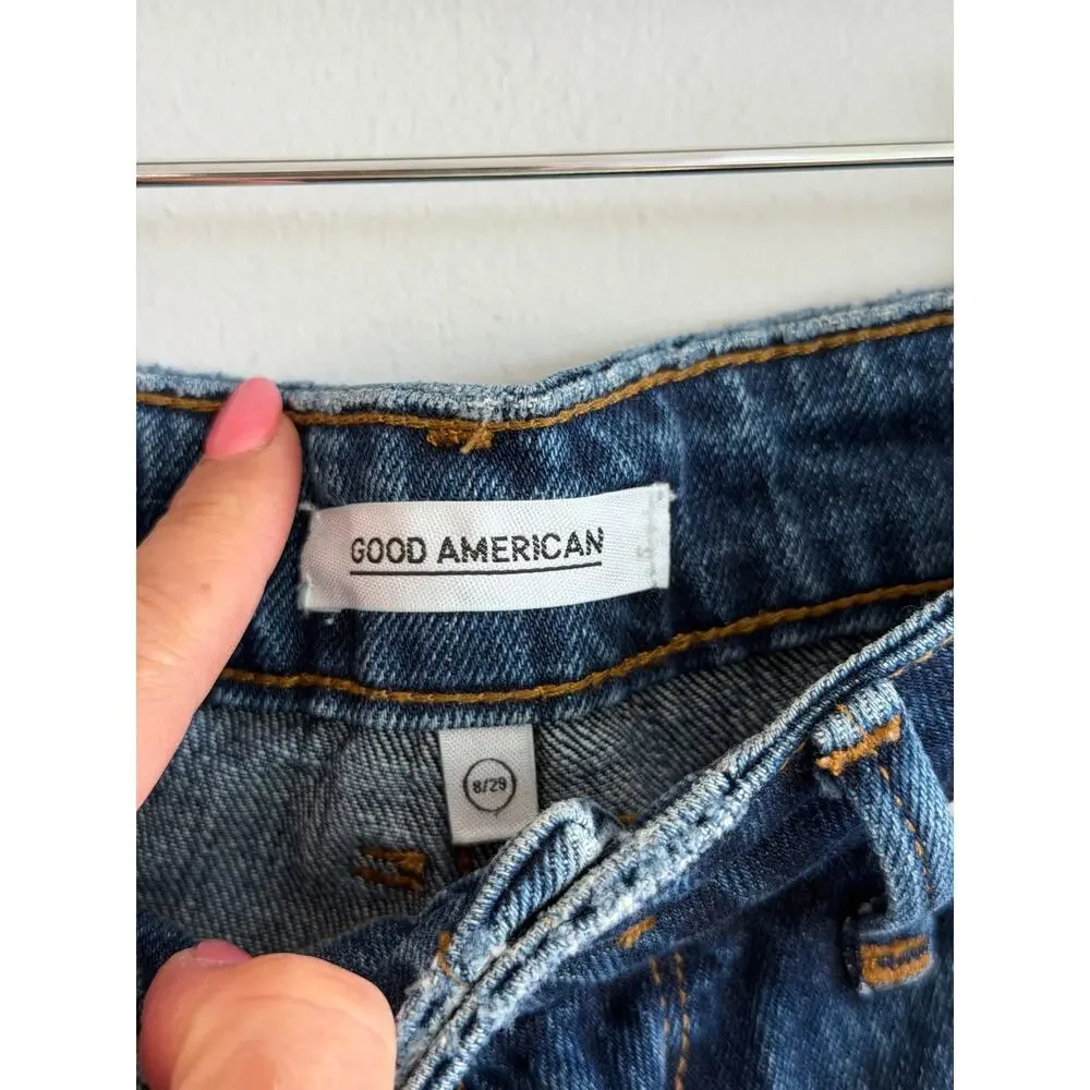 Good American Raw Hem Denim High Rise Cut-Off Shorts Blue 8